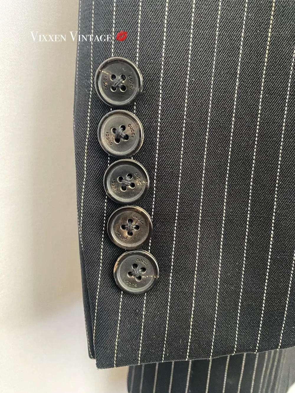 VINTAGE GUCCI ‘PINSTRIPE WOOL MOHAIR SUIT’ IN BLACK